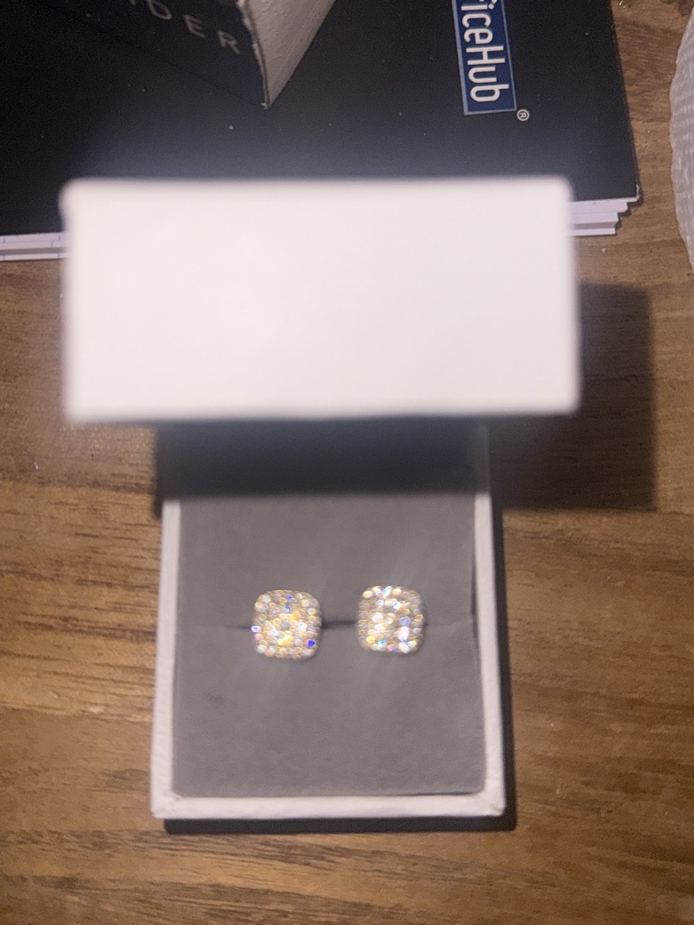 Sparkling Pave Square Stud Earrings -  Gold Tone moistanite